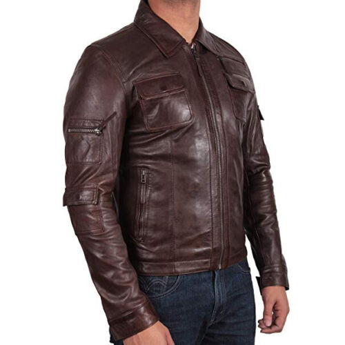 UK Vintage Brown Leather Motorcycle Jacket, Sleeves