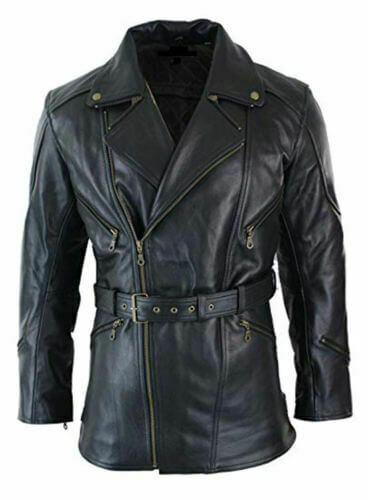 Faux Leather Black Belted Biker Long Coat