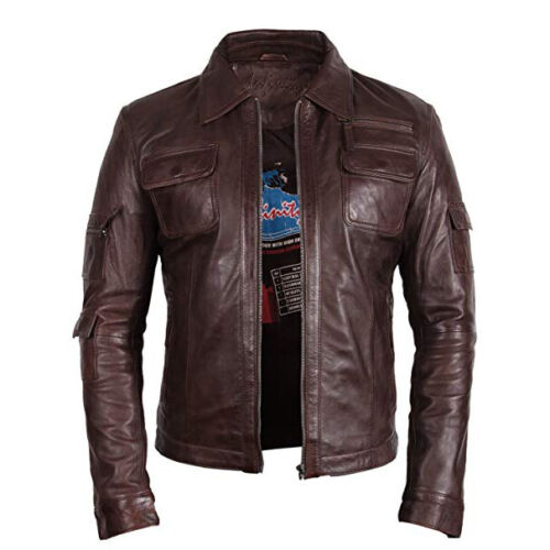 UK Vintage Brown Leather Motorcycle Jacket, Front