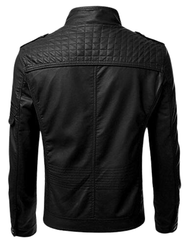 Zipper Black Lamb Skin Leather Jacket, Back