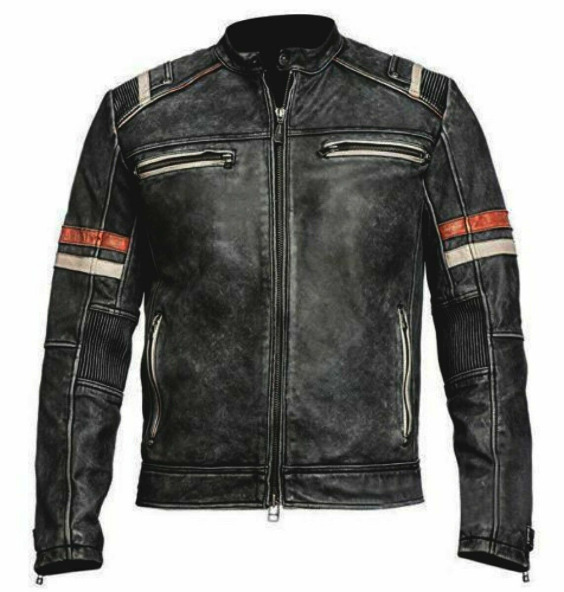 Racer Retro Moto Distressed Leather Motorcycle Jacket