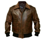Brown Leather Flight Bomber Military Jacket Zing Apparel