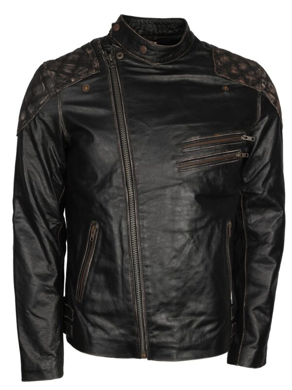 Skull Embossed Black Distressed Leather Jacket Zing Apparel