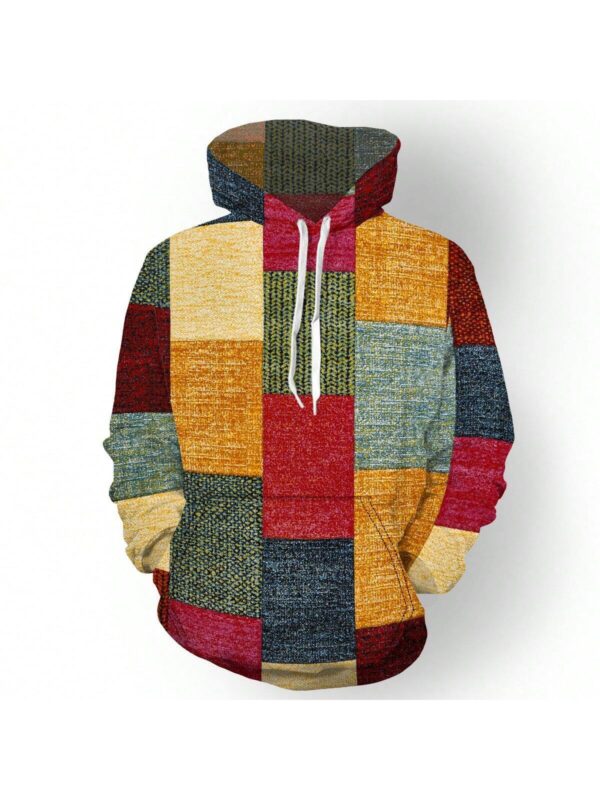 90s Vintage 3d Printed Plaid Pattern Casual Hoodie
