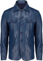 Leather Blazer Men with 5 Buttons, Blue Zing Apparel