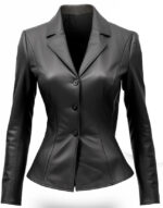 Fitted Black Leather Women Coat Blazer Zing Apparel