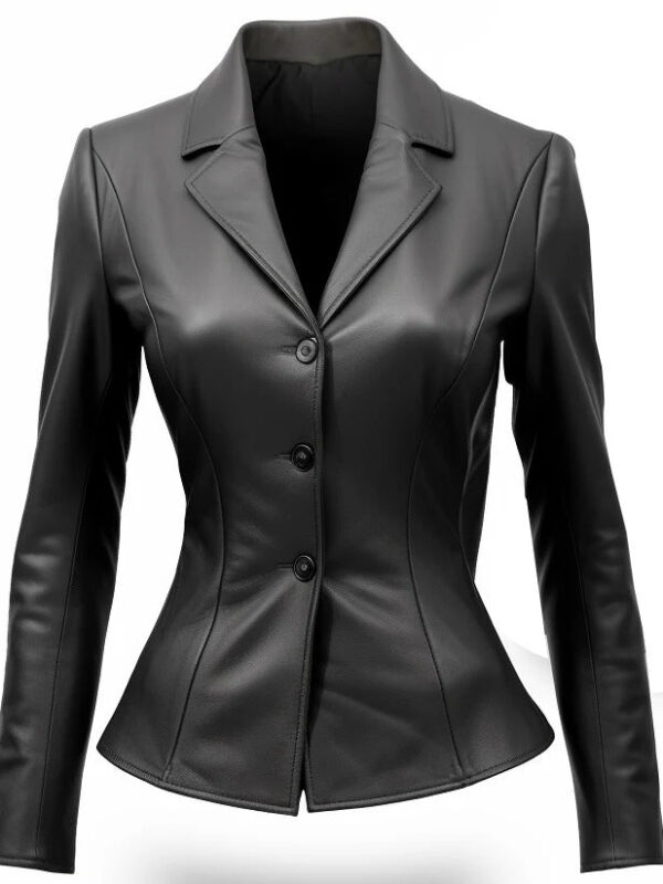 Fitted Black Leather Women Coat Blazer Zing Apparel
