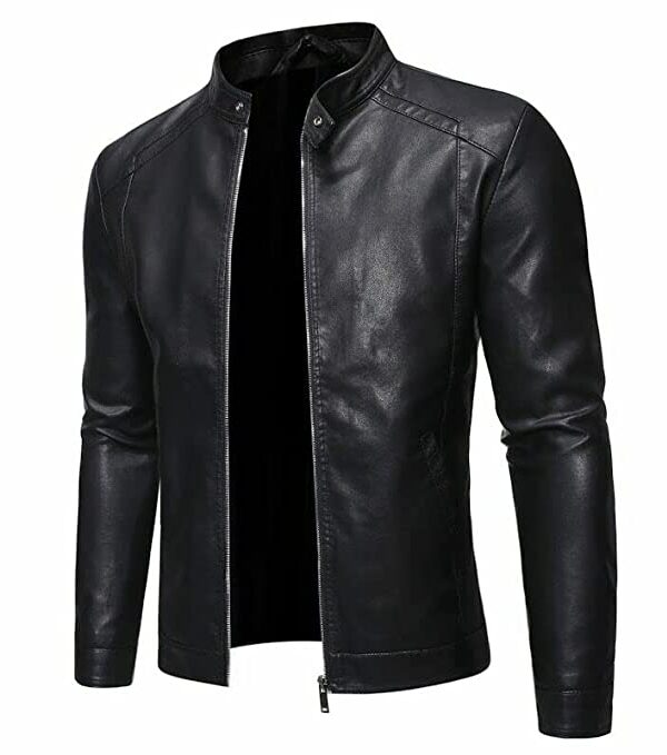 Men's Casual Fashion Stand Collar Slim Biker Jacket, Front