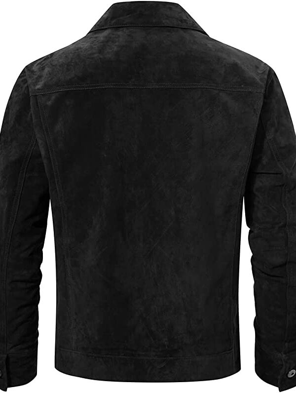 Trucker Suede Leather Jacket Men, Black Zing Apparel