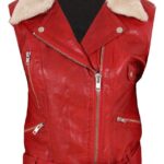 Fur Collar Womens Leather Vest, Red Zing Apparel
