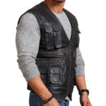Safari Black Leather Vest Men, Sleeveless Zing Apparel