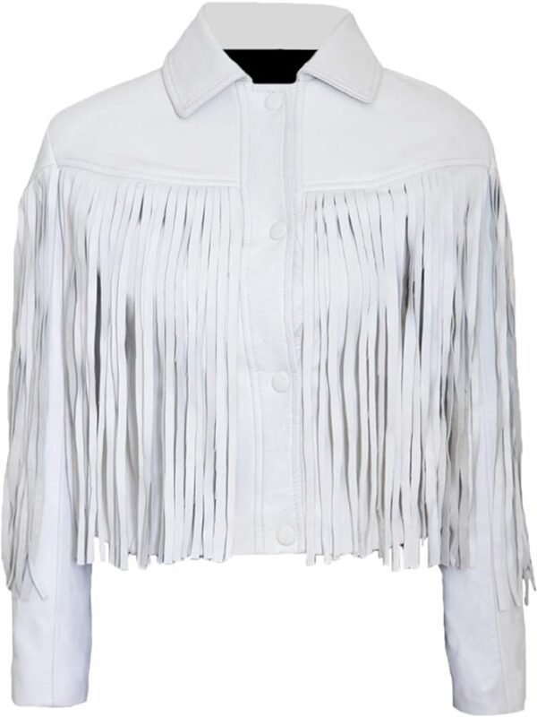 Ferris Bueller Fringe Leather Jacket, White Zing Apparel