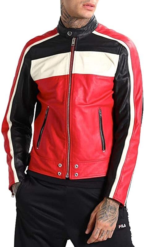 Men's Genuine Leather Jacket in Black n  Red Zing Apparel