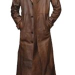Premium Brown Leather Trench Long Coat For Men Zing Apparel