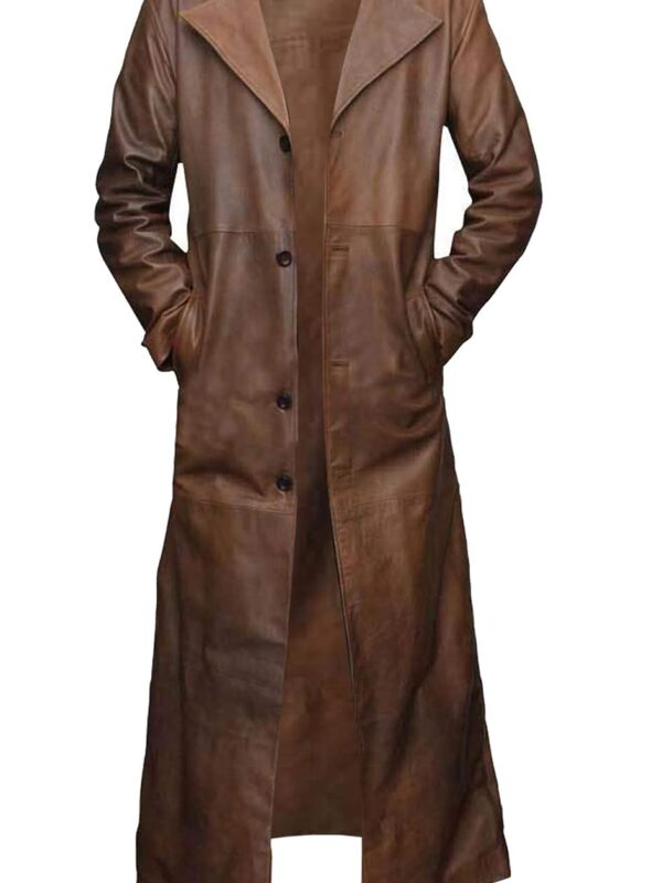 Premium Brown Leather Trench Long Coat For Men Zing Apparel