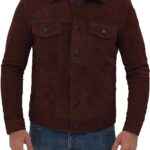 Brown Trucker Suede Leather Jacket Men Zing Apparel