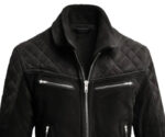 Men Quilted Biker Black Suede Leather Jacket Zing Apparel