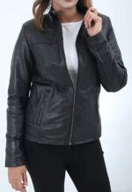 Womens Biker Lambskin Leather Racer Jacket Zing Apparel
