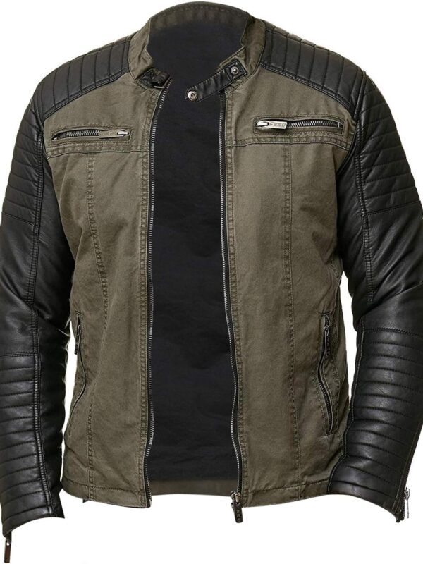 Casual Cotton PU Leather Biker Quilted Jacket Zing Apparel