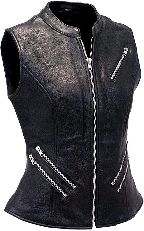 Genuine Lambskin Leather Vest For Women, Black Zing Apparel