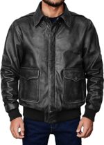 men's leather aviator bomber jacket