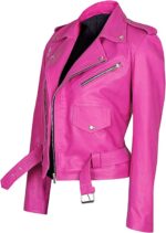Women Casual Girls Pink Biker Leather Jacket Zing Apparel