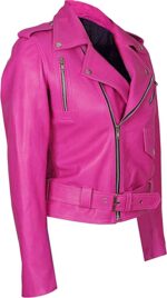 Women Casual Girls Pink Biker Leather Jacket Zing Apparel