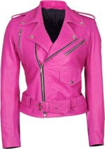 Women Casual Girls Pink Biker Leather Jacket Zing Apparel