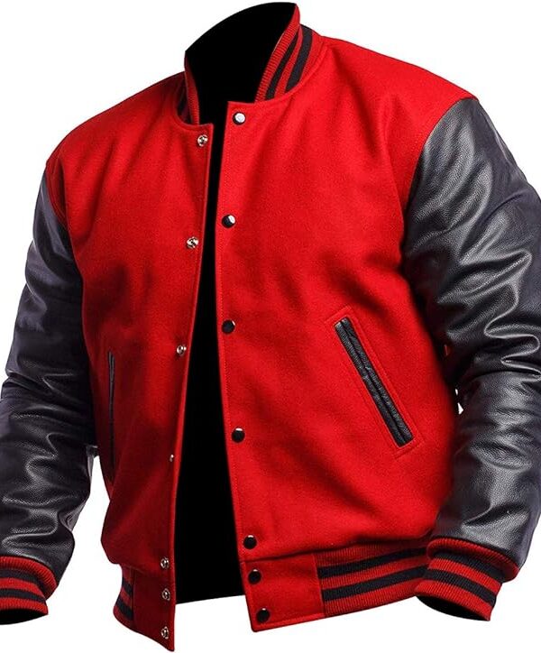 Baseball Red & Black Varsity Jacket Men Zing Apparel