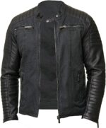 Casual Cotton PU Leather Biker Quilted Jacket Zing Apparel