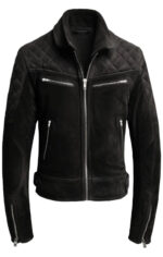 Men Quilted Biker Black Suede Leather Jacket Zing Apparel