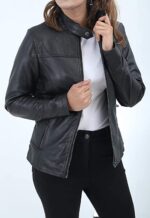 Womens Biker Lambskin Leather Racer Jacket Zing Apparel
