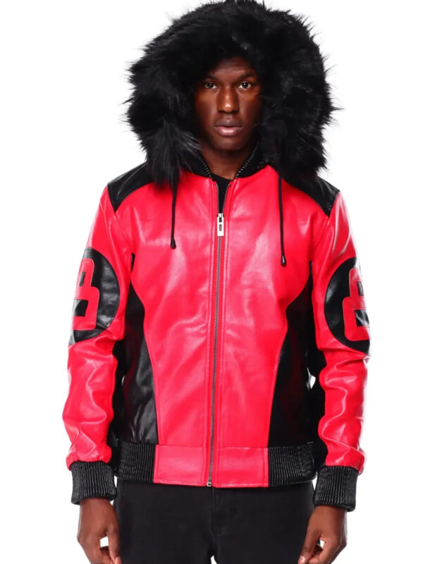 8_Ball_Red_Leather_Hooded_Jacket_For_Sale