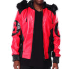 8 Ball Red Leather Hooded Jacket Zing Apparel