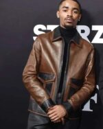 B-Mickie_BMF_Premiere_Night_Brown_and_Black_Leather_Jacket_For_Sale
