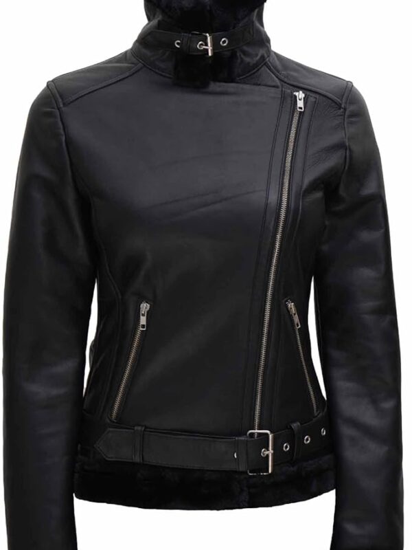 B3 Asymmetrical Black Shearling Leather Jacket