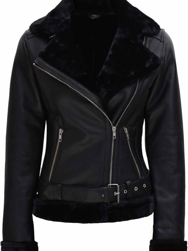B3 Asymmetrical Black Shearling Leather Jacket Buy