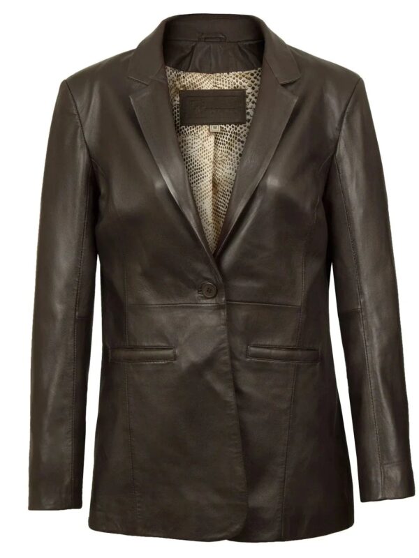 Fitted Leather Blazer Women Black N Brown Zing Apparel