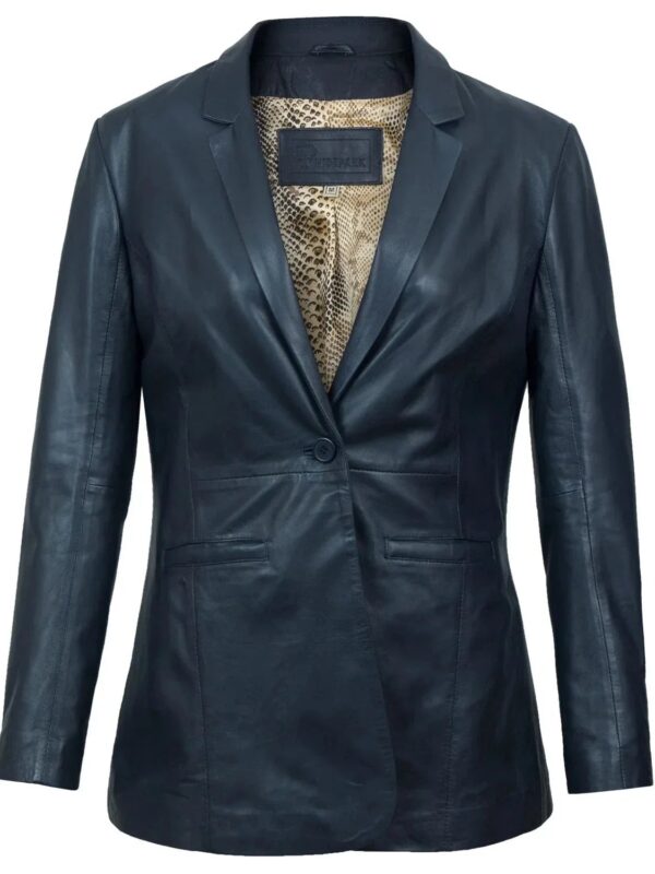 Stylish Fitted Leather Blazer Women Blue Zing Apparel