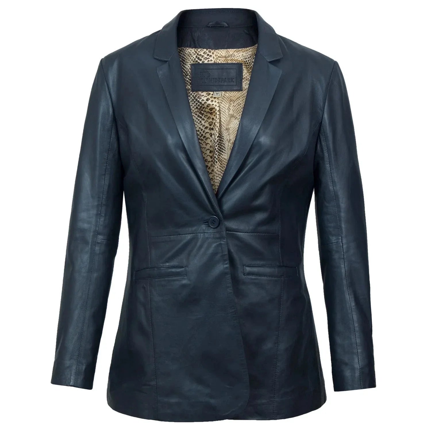 Beth-Navy-P1050269-1 Stylish Fitted Leather Blazer Women Blue Zing Apparel