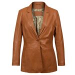 Stylish Fitted Leather Blazer Women Blue Zing Apparel