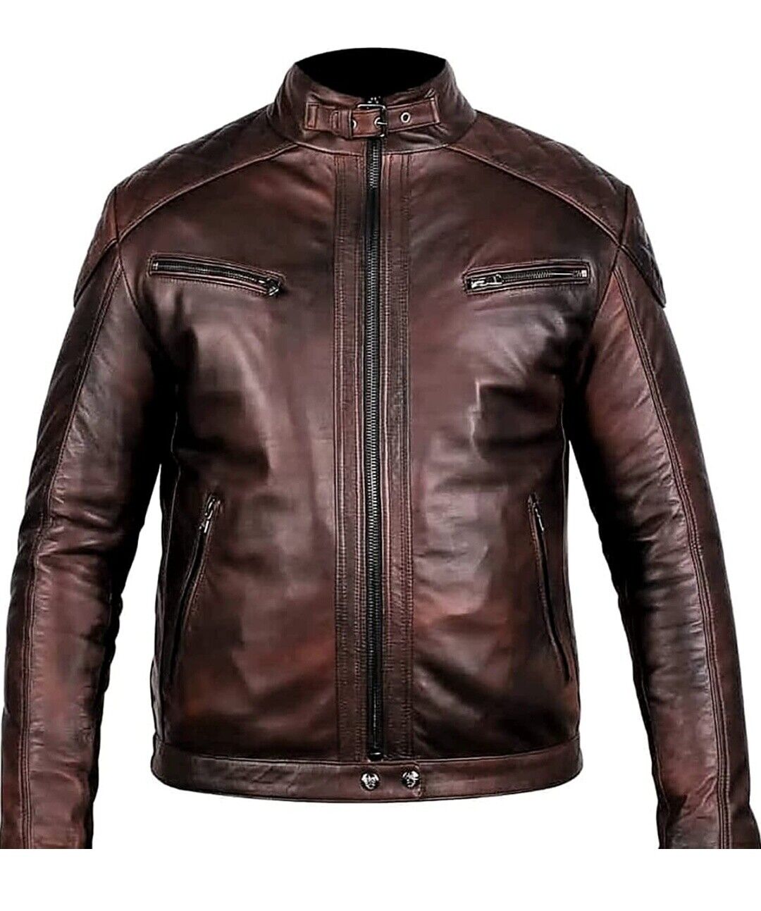 Biker Vintage Quilted Leather Jacket Brown