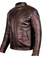 Biker Vintage Quilted Leather Jacket Brown Sale