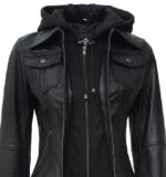 Women Leather Jacket With Hood Burgh Zing Apparel