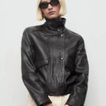 Black High Neck Leather Jacket