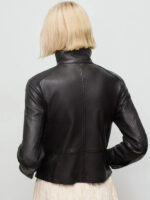 Black High Neck Leather Jacket Back