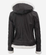 Black Leather Shearling Jacket For Women With Hood Buy