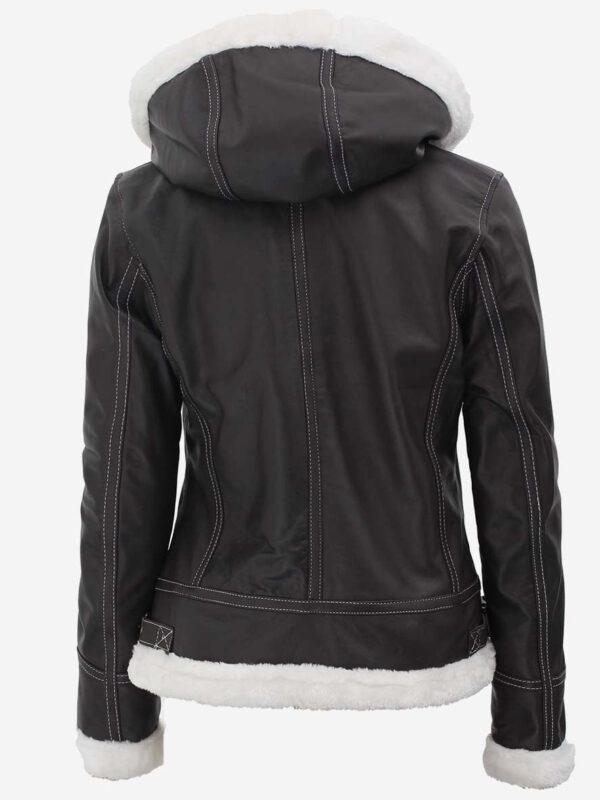 Black Leather Shearling Jacket For Women With Hood Buy