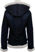 Black Leather Shearling Jacket With Hood For Sale