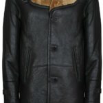 Black Shearling Coat For Men, Sheepskin Leather Coat